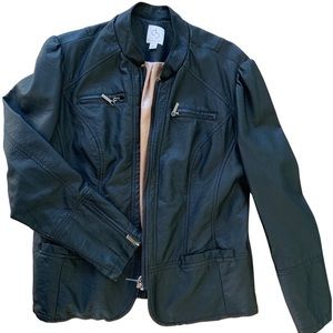Faux leather lightweight lined moto jacket